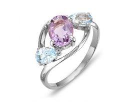 Серебряное кольцо с аметистом и топазами