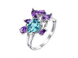 Серебряное кольцо с аметистами, параиба