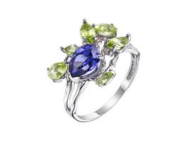 Серебряное кольцо с танзанитом и хризолитом