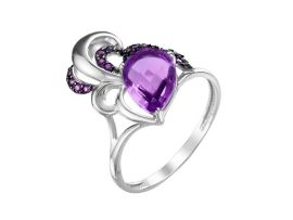 Серебряное кольцо с аметистом и фианитами