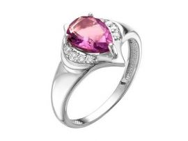 Серебряное кольцо с аметистом и фианитами