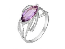 Серебряное кольцо с аметистом и фианитами