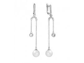 СЕРЕБРЯНЫЕ СЕРЬГИ С ЖЕМЧУГОМ КУЛЬТ. И ФИАНИТАМИ