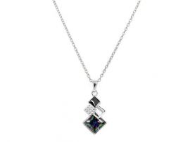 СЕРЕБРЯНОЕ КОЛЬЕ С МИСТИК КВАРЦЕМ, ЭМАЛЬЮ, КУБИЧЕСКИМ ЦИРКОНИЕМ