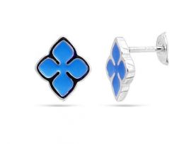 СЕРЕБРЯНЫЕ СЕРЬГИ-ПУССЕТЫ С СИНЕЙ ЭМАЛЬЮ