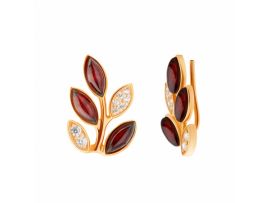 СЕРЬГИ ПОЗОЛОЧЕННЫЕ ИЗ СЕРЕБРА С ЯНТАРЕМ И ФИАНИТАМИ