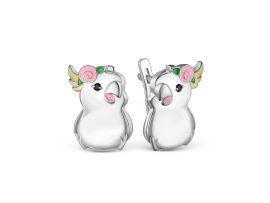 СЕРЬГИ СЕРЕБРЯНЫЕ ДЕТСКИЕ С ФИАНИТАМИ И ЭМАЛЬЮ
