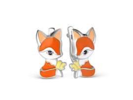 СЕРЬГИ СЕРЕБРЯНЫЕ ДЕТСКИЕ С ЭМАЛЬЮ И ФИАНИТАМИ